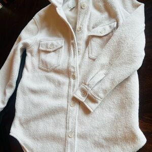 Joie Cream Button-Front Shacket with Chest Pockets